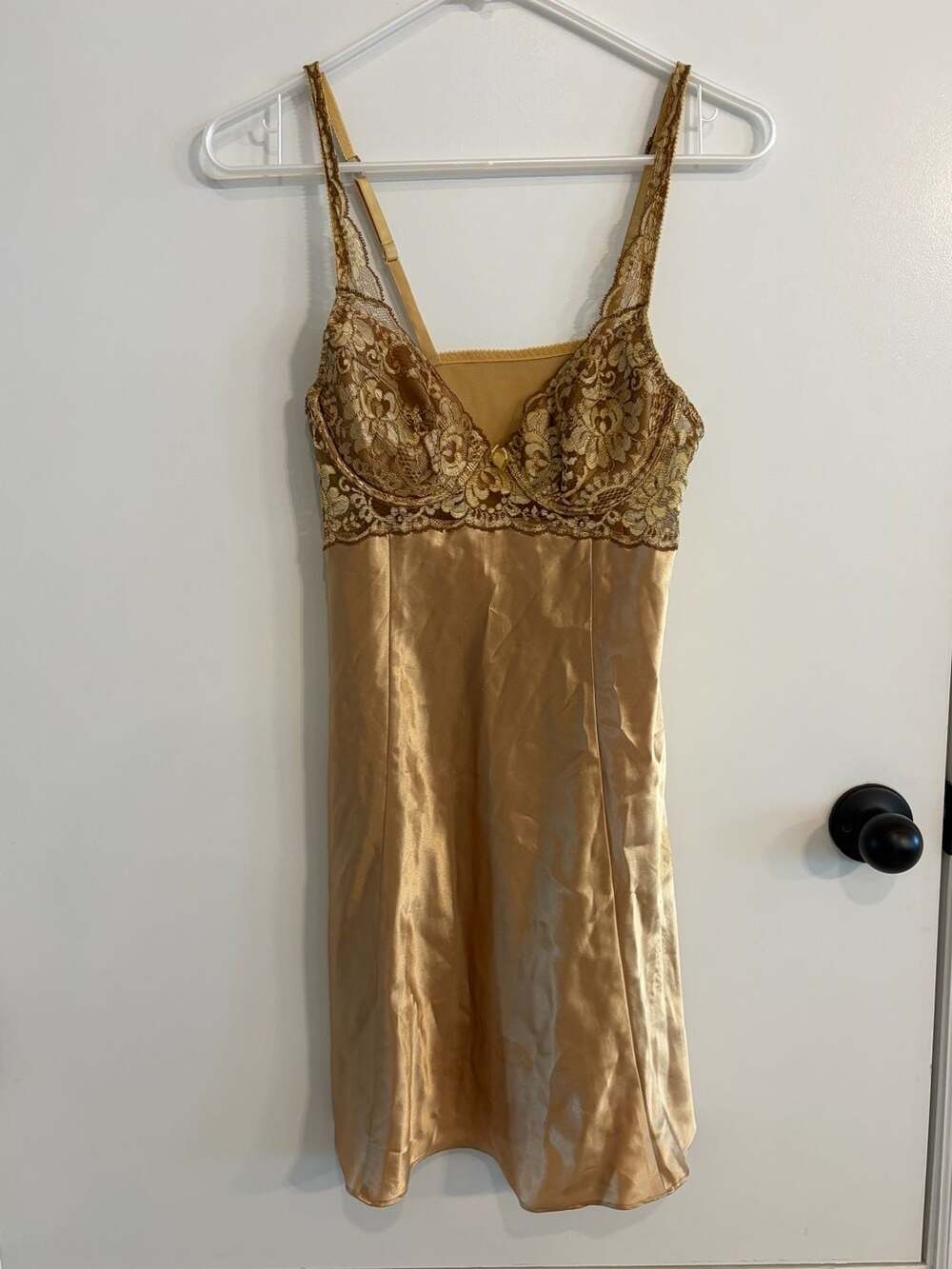 Victoria's Secret Gold Satin and Lace Bustier Slip Dress